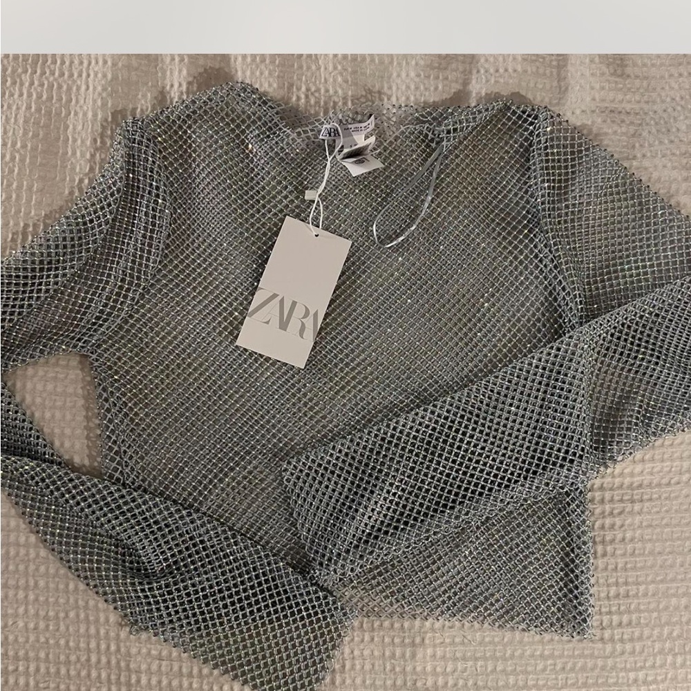 Zara Silver Mesh Top